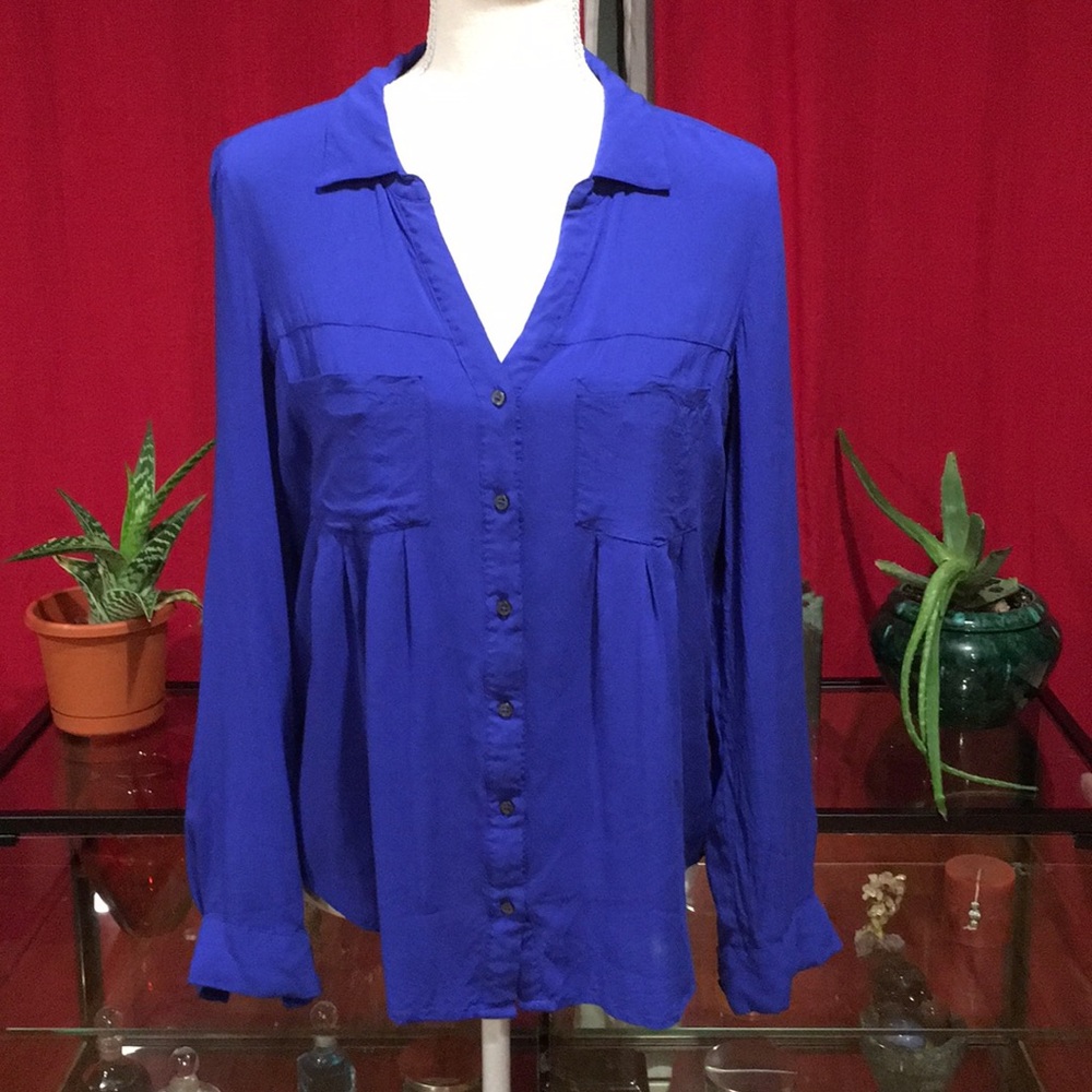 Maeve Royal Blue Button Down Blouse Size Small